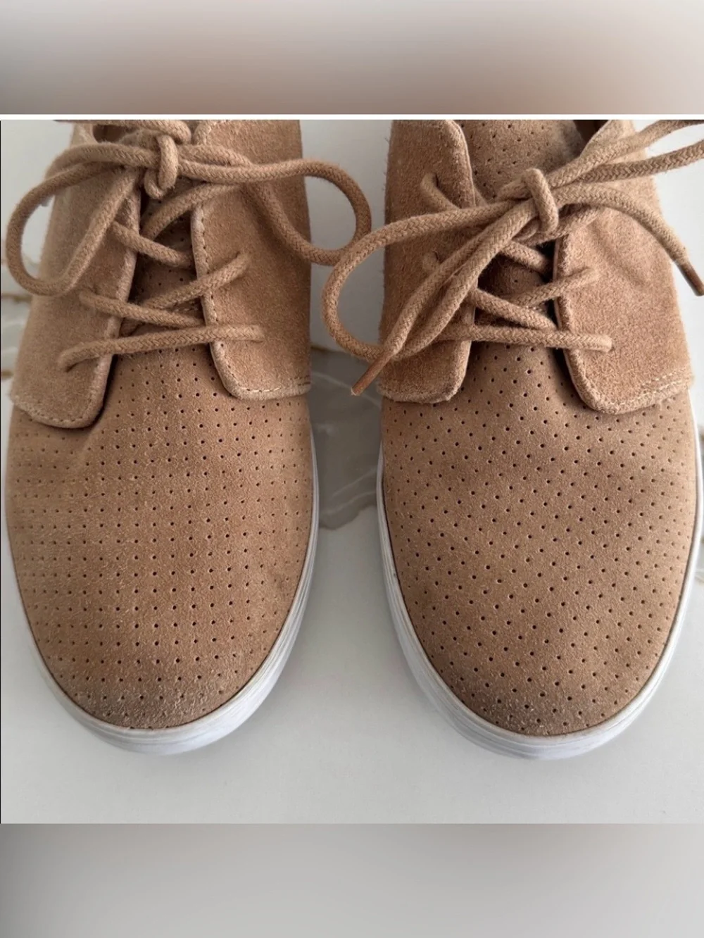 Janie and Jack Tan Suede Perforated Lace-Up Kids Dress Sneakers